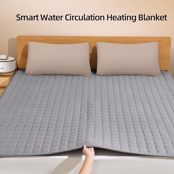 Water Heated Mattress Pad King Size - Wire-Free Electric Bed Warmer with Remote Control, Quiet Temperature Control 32-149°F, Machine Washable
