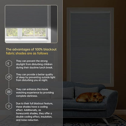 CINONEKO Motorized Cellular Shades, Smart Blackout Honeycomb Blinds with Remote, No Drill Electric Blind with Solar Panel, Alexa & Google, Cordless Automatic Shade for Indoor Windows, White 46x64