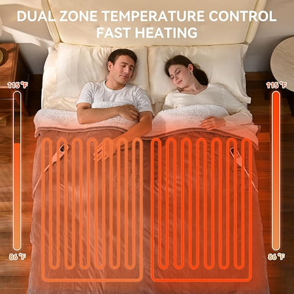 Heated Electric Blanket Queen Size 84"x90" Heating Blanket with Dual Control 9 Heating Levels 10 Timer Modes Auto Off, Fast Heating Over-Heat Protection Ultra Soft Flannel ETL Certified, Gery