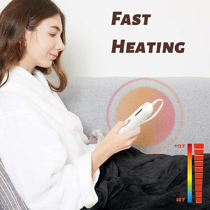 Tefici Electric Heated Blanket Throw, Super Cozy Soft 2-Layer Flannel 50" x 60" Heated Throw with 3 Heating Levels & 4 Hours Auto Off, Machine Washable, ETL&FCC Certified, Home Office Use,Black