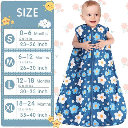 3 Pack Baby Sleep Sack 100% Rayon Cotton Baby Sleeping Bag 2-Way Zipper Toddler Wearable Blankets TOG 0.3. (Gerbera&Tulips&Pink, 18-24 Months)
