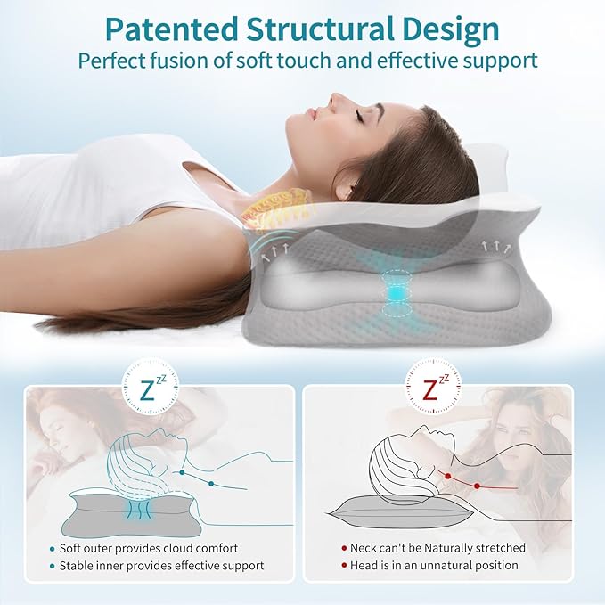 Cervical Pillow for Neck Pain Relief - Memory Foam Ergonomic Neck Support Pillows for Sleeping with Cooling Pillowcase, Orthopedic Contour Pillow for Side, Back and Stomach Sleepers