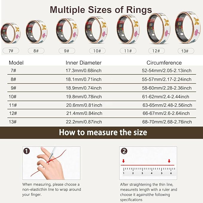 Smart Ring for Women,Fitness Tracker with Heart Rate,Blood Oxygen,Menstrual Cycle,Sleep Monitoring,Step Counting,IP68 Waterproof for iOS and Android,No Subscription Fee (13#)