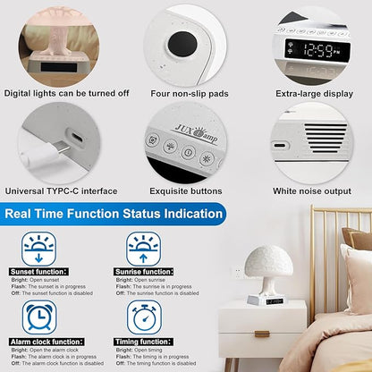 Sunrise Alarm Clock Wake Up Light - 3 Color LED Lamp with Sound & Light Awakening, Bioclock Adjustment & APP Control, Mushroom Tree Design for Bedroom Bedside