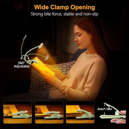 Gritin 19 LED Rechargeable Book Light for Reading in Bed with Memory Function- Eye Caring 3 Color Temperatures,Stepless Dimming Brightness,90 Hrs Runtime Clip on Light for Book Lovers-Cyan