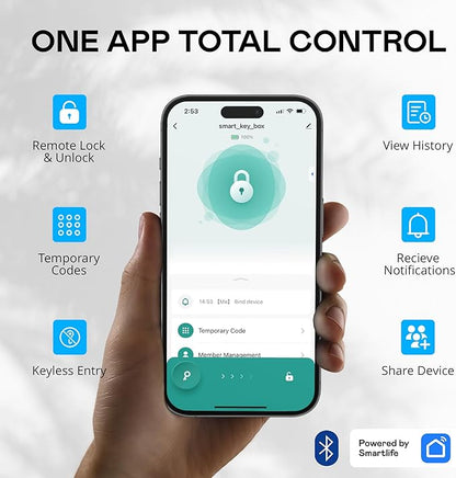 Kingsley Smart Wall Mount Key Lock Box with Bluetooth Keyless Entry, Extra Large for Keys & Access Cards, Auto Lock, App Control, IP65 Waterproof, Secure Code, for Home, Office, & Airbnb (Extra Large)