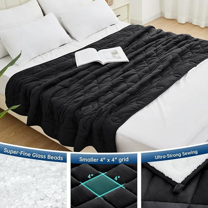 OMYSTYLE Sherpa Reversible Weighted Blanket, Cooling Heavy Blanket for Adults, Reversible Design with Plush Sherpa Fleece and Velvety Brushed, King Size(25lbs, 88''x104''), All Season Use, Black