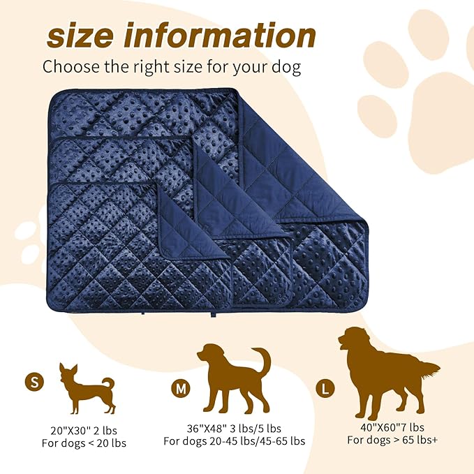 yescool Weighted Blanket for Dogs, 3 lb Thunder Blankets Shirt for Dogs, 36 x 48 inch Medium Puppy Blanket for 20-45lb, Weighted Pet Blankets for Thunderstorms, Fireworks and Construction Noise, Navy