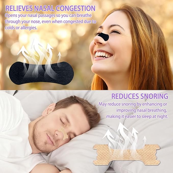 Nasal Strips for Snoring, 60 Count Extra Strength Nose Strips for Breathing, Anti Snoring Devices for Sports and Sleep, Help Stop Snoring, Relieve Nasal Congestion, Drug-Free,Deeper Sleep