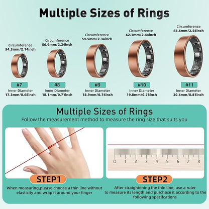 Smart Ring with Sleep Monitoring, Step Counting, Heart Rate, Blood Oxygen for iOS and Android, No Subscription Fee, IP68 Waterproof Health Tracker (Black, 8)