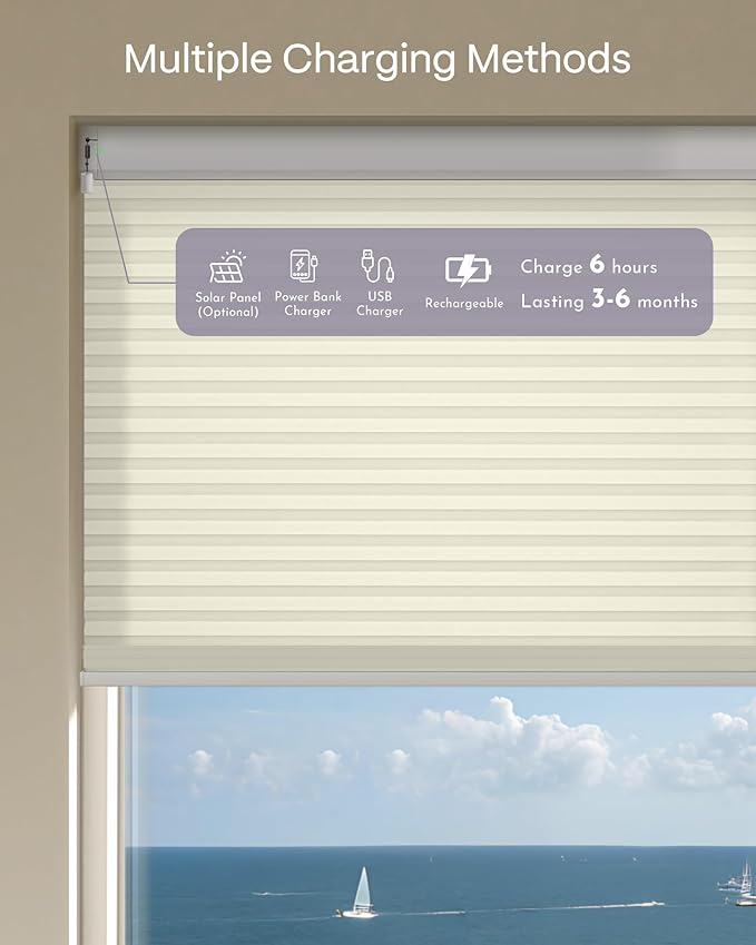 Graywind Motorized Matter Cellular Shades- 60% Blackout 1-3/4"Cell Honeycomb Blinds for Indoor Windows, Compatible with Alexa Google Siri, Custom Size,Pearl Beige