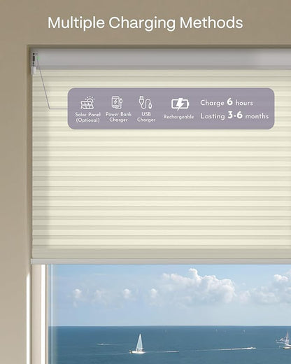 Graywind Motorized Matter Cellular Shades- 60% Blackout 1-3/4"Cell Honeycomb Blinds for Indoor Windows, Compatible with Alexa Google Siri, Custom Size,Pearl Beige