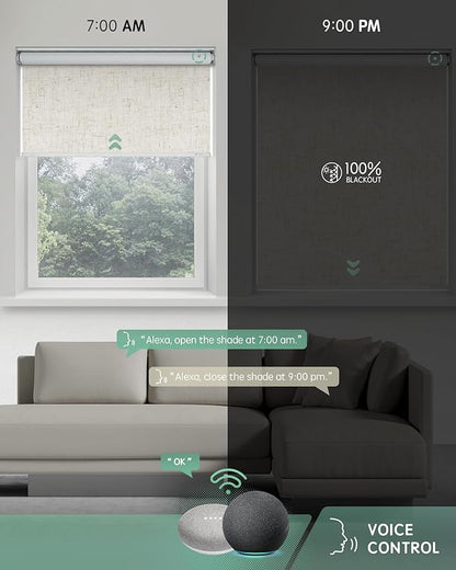Yoolax Motorized Blinds with Remote, Blackout Smart Blinds for Windows Motorized Roller Shades, Automatic Window Blinds Compatible with Alexa Electric Blinds (Linen Beige, 31" W x 72" H)