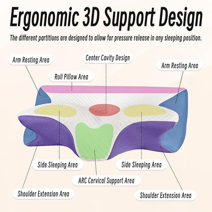 Cervical Pillow for Neck Pain Relief, Ergonomic Contour Orthopedic Pillow for Sleeping Shoulder Pain & Support, Cozy Memory Foam Neck Pillow with Pillowcase for Side Back Stomach Sleeper(White)