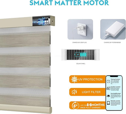 Motorized Zebra Blinds with Remote Smart Blind Work with Homekit Alexa SmartThings Electric Day and Night Shade Cordless Automatic Solar Powered Window Shade Customize(Carbon Coffee)