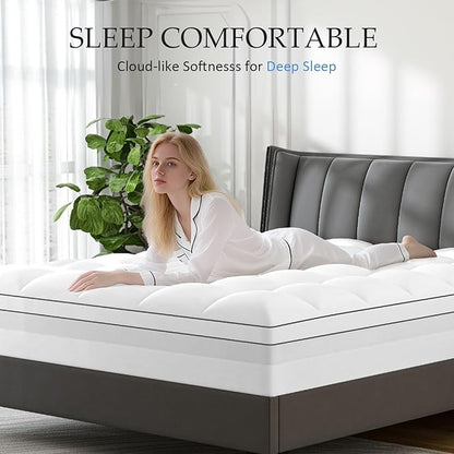 4 Inch Queen Mattress Topper Dual Layer, 2 Inch Gel Memory Foam Plus 2 Inch Cooling Pillow Top Mattress Pad Cover for Back Pain, with 8-21 Inch Deep Pocket