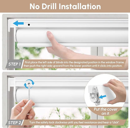 Kincmo No Drill Motorized Blinds with Remote, 100% Blackout Roller Shades for Windows, Custom Electric Blinds Compatible with Alexa, Apple Homekit, Google Home (100% Blackout Pure White)