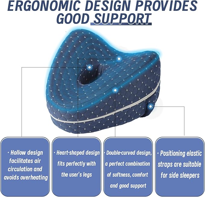 Knee Pillow for Side Sleepers, Ergonomic Leg Pillow for Side Sleeping, Sciatica Pain Relief Pillow for Soothing, Memory Foam Support Suitable for Back, Leg, Knees, Ankle Joints and Spine