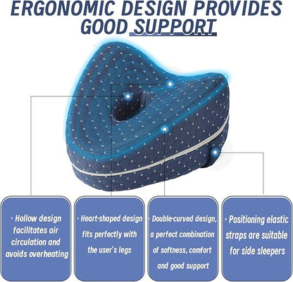 Knee Pillow for Side Sleepers, Ergonomic Leg Pillow for Side Sleeping, Sciatica Pain Relief Pillow for Soothing, Memory Foam Support Suitable for Back, Leg, Knees, Ankle Joints and Spine