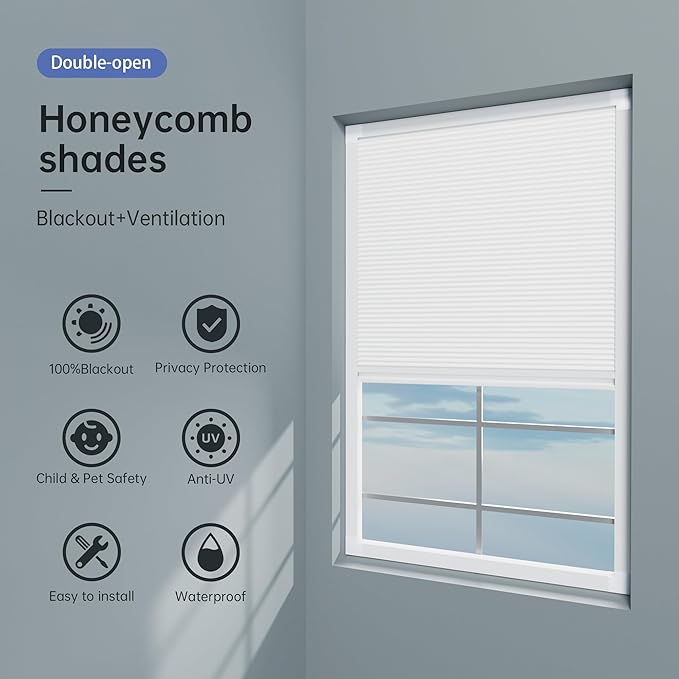 Cellular Shades Cordless Blackout, Skylight Blinds for Windows Roof Window Shades for Home, Room Darkening Honeycomb Blinds for Doors - Custom Cut to Size(Blackout, Grey)