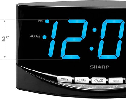 Sharp Easy to See Alarm Clock with Jumbo 2” Numbers - Bright Blue LED Display - Easy Set-up & Simple to Use –See from Across The Room! - High/Low Alarm Volume