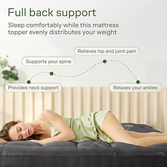 Ultra Soft Full Size Mattress Topper - Viscose Made from Bamboo Pillow Top Mattress Pad for Back Pain Relief - Naturally Cooling for Hot Sleepers, Dark Gray