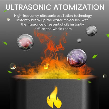 Essential Oil Diffuser, Fireplace Flame Fire Oil Diffuser, 250ml Himalayan Salt Lamp Diffuser, Cool Mist Aromatherapy Humidifier with 7 Colors Light, Timer & Auto-Off for Home, Room (Black)