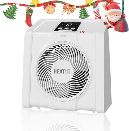 HEATIT Space Heater for Indoor, Digital Display with Thermostat,1-12H Timer,Fan Mode,1500W/750W,Electric Space Heater for Office, Bedroom,White,10.6"Dx7.0"W x 11.8"H
