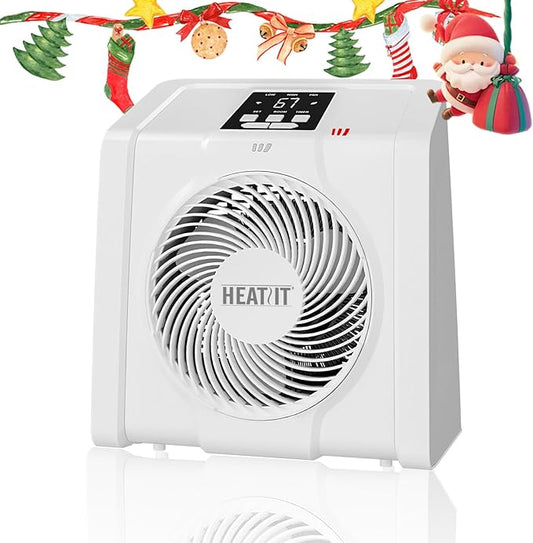 HEATIT Space Heater for Indoor, Digital Display with Thermostat,1-12H Timer,Fan Mode,1500W/750W,Electric Space Heater for Office, Bedroom,White,10.6"Dx7.0"W x 11.8"H
