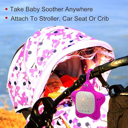 Portable Baby White Noise Sound Machine, Infant Sleeping Music with Projector Star Starry Light, Sleep Sound Music for Baby, Kids
