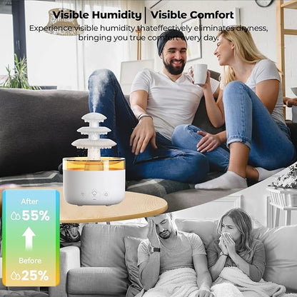 Humidifiers for Bedroom, Rain Cloud Humidifier with 7 Colors Night Light, Simulate Falling Raindrops Small Humidifier Aroma Diffuser for Sleeping, Relaxing (Fountain-White)