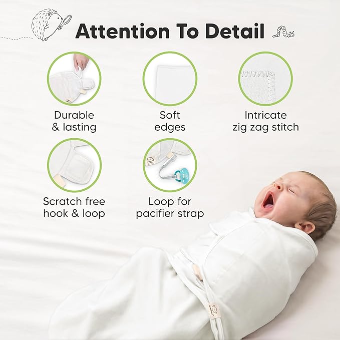 3-Pack Organic Baby Swaddle Sleep Sacks - Swaddles for Newborns, Infant 0-3 Months, Baby Girls, Boys, Soft & Snug Newborn Sleep Sack, Nursery Swaddling Blankets (Soft White, OS)