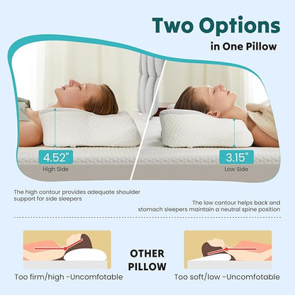 DUMOS Cervical Neck Pillow, Cooling Ergonomic Memory Foam Pillows for Neck Pain Relief with Breathable Pillowcase, Dual Height Orthopedic Support Contour Pillow for Side, Back, Stomach Sleepers, Grey