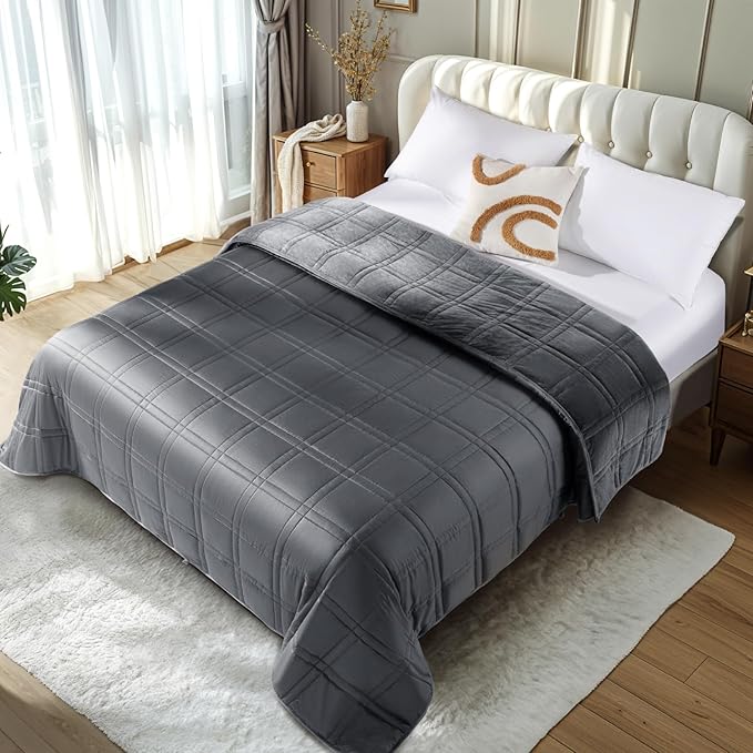 LBRO2M Weighted Blanket 20 lbs with One Cooling Side, Flannel Heavy Blanket with Glass Beads, Soft Thick Comfort Blankets for Adults,Bed Heavy Blanket 104 X 88 Inches, 20 lbs Dark Gray