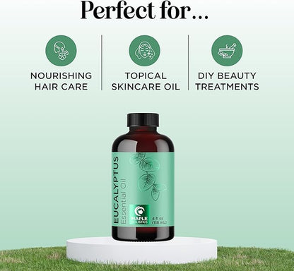 Pure Eucalyptus Essential Oil 4oz Invigorating Home Spa Aromatherapy and Natural Bath Oil - Eucalyptus Oil for Diffuser Dry Scalp Care and DIY Skin Care