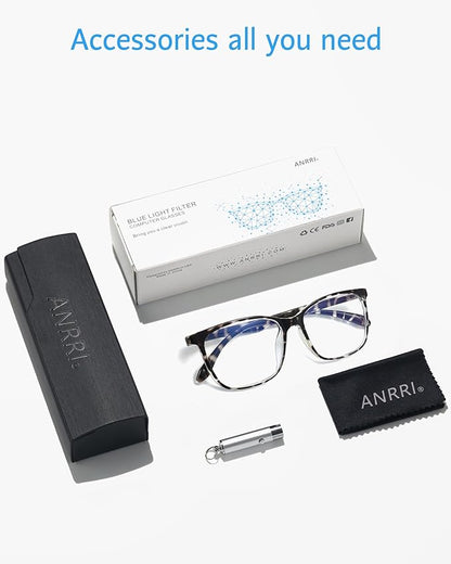 ANRRI Blue Light Glasses Men Women Leopard Blue Light Blocking Computer Glasses Anti Eyestrain Lightweight UV Filter Lens Eyeglasses Frame