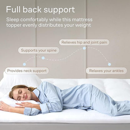 Ultra Soft Twin Mattress Topper - Cloud-Like Mattress Pad for Back Pain Relief - Breathable Cooling Material for Hot Sleepers, White