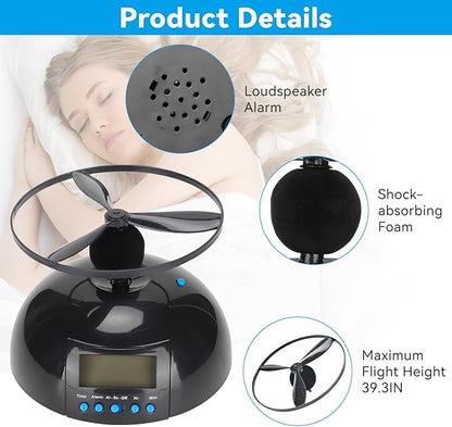 Flying Alarm Clock with Helicopter Propeller – Moving Alarm Clock on Wheels for Heavy Sleepers, Digital LED Run Away Gadget Clock, Creative Gift for Bedroom & Office Use