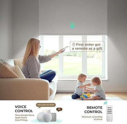 HeyBlinds Motorized Blinds with Remote, 100% Blackout Smart Blinds, Automatic Shades for Windows Compatible with Alexa Google and Homekit, Custom Size(Simply-Soft White BO)
