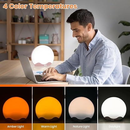 Wake up Light, Sunrise Alarm Clock with 10,000 Lux Therapy Light, Light Therapy Lamp with 20 Brightness & 4 Color Temperature, 11 Color Lights, Dual Alarm & Snooze Function