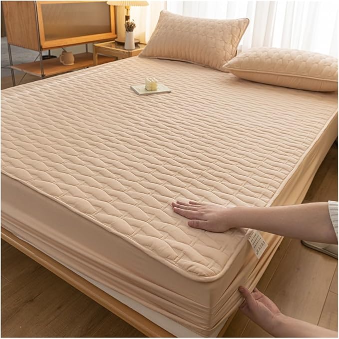 RUZGAR Fitted Mattress Pad Bedding Quilted Mattress Protector Breathable 10"" Deep Pocket Bed Matress Cover for Small Double Queen Super King Size Bed(Brown,200x220+26cm)
