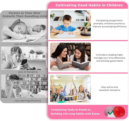 Chore Chart for Kids, Visual Schedule for Kids with Autism, Chart Board with 6 Reusable Sheets, Routine Chart Dry Erase Board, Magnetic Chore Chart for Fridge, Desk, Home - Pink