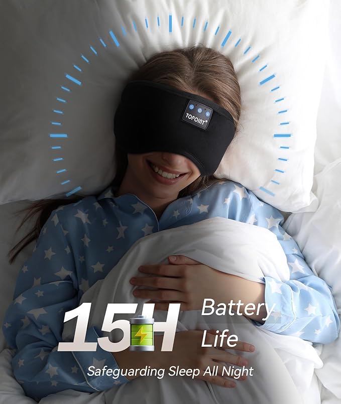 TOPOINT Sleep Mask with Headphones Bluetooth 5.4 Wireless, Sleep Headphones Earphones Earbuds with Microphone HD Speakers Music, Blackout Eye Mask for Sleeping Travel Meditation Men Women Cool Gadgets