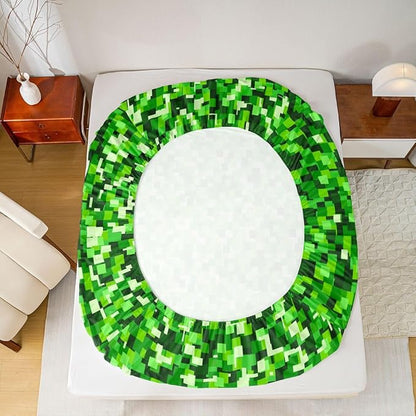 Pixelated Blocks Kids Queen Size Fitted Sheet,Patchwork Square Video Games Room Decor,Abstract Geometric Grid Boys Girls Bed Sheets,Green Bedding Set,2 Pillowcases(No Flat)