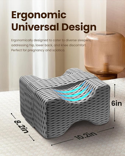Knee Pillow for Side Sleepers with Strap, Memory Foam Leg Pillow for Side Sleeping with Replacement of Cover, Leg Elevation Pillow for Relief Twisted Spine, Sciatica, Joint, Hip, Surgery Pain
