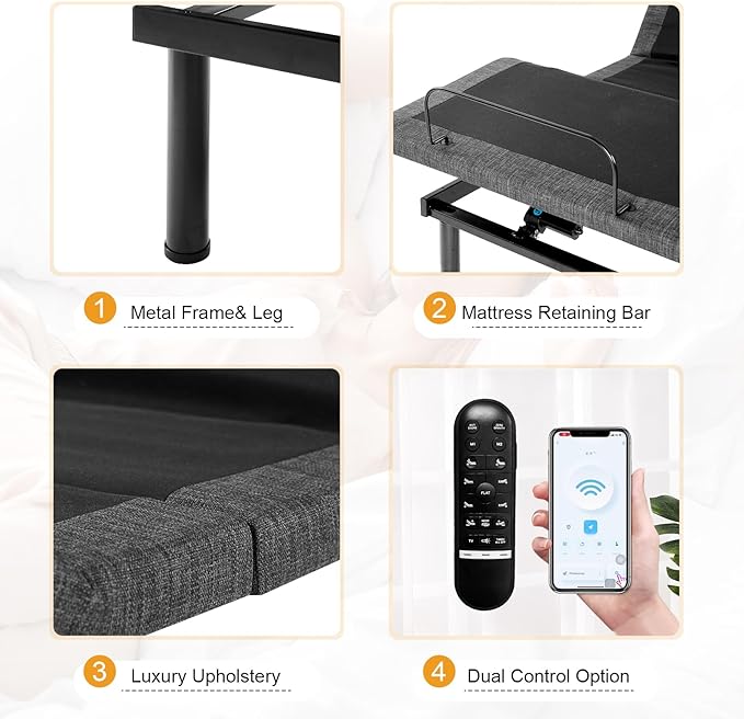 MUUEGM Adjustable Bed Base Frame, Ergonomic Electric Bed Bases with Wireless Remote Control and Head-Pillow-tilt, USB A&C, Massage, Zero Gravity, Anti-Snore, Twin XL