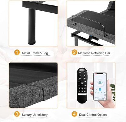 MUUEGM Adjustable Bed Base Frame with 12” Gel Memory Foam Mattress, Remote Control Bed Bases with Head-Pillow-tilt, USB, Massage, Zero Gravity, Anti-Snore, Full