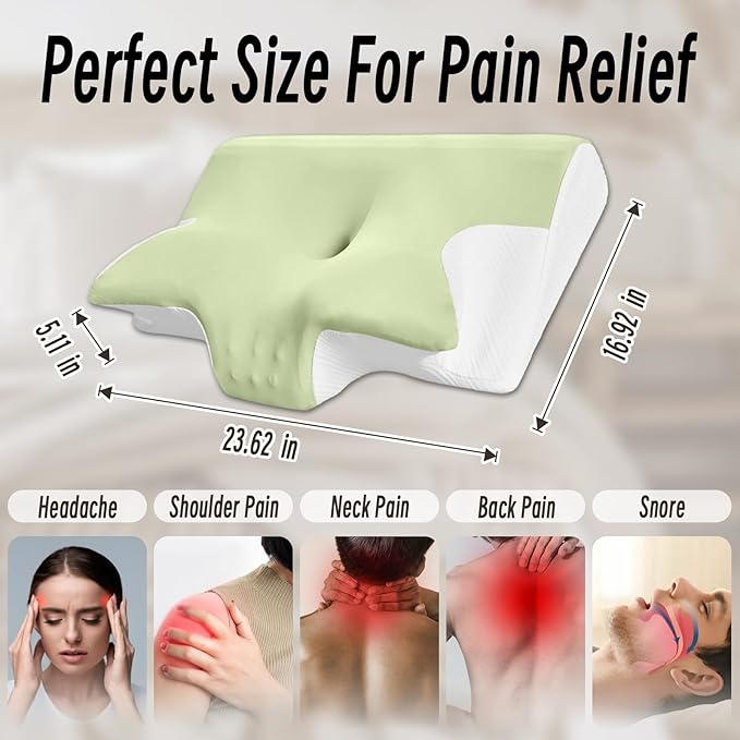 Ornatera Pillow, Restrelief Premium Ergonomic Pillow, Cleshy Ergonomic Pillow Silk Pillowcase, Memory Foam Ergonomic Pillows for Sleeping, Adjustable Cervical Pillow Cozy Sleeping(Green)