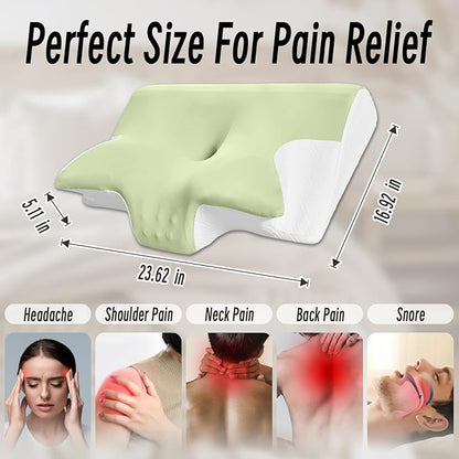 Ornatera Pillow, Restrelief Premium Ergonomic Pillow, Cleshy Ergonomic Pillow Silk Pillowcase, Memory Foam Ergonomic Pillows for Sleeping, Adjustable Cervical Pillow Cozy Sleeping(Green)