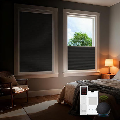 ZSTARR Motorized Skylight Shades Blackout Cellular Honeycomb Electric Blinds with Solar Panel Cordless Rechargeable with Remote for Roof and Slanted Windows Custom Size (Black Out Black)